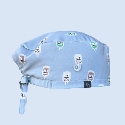 Classic cap with print featuring IV bags of coffee, boba and matcha