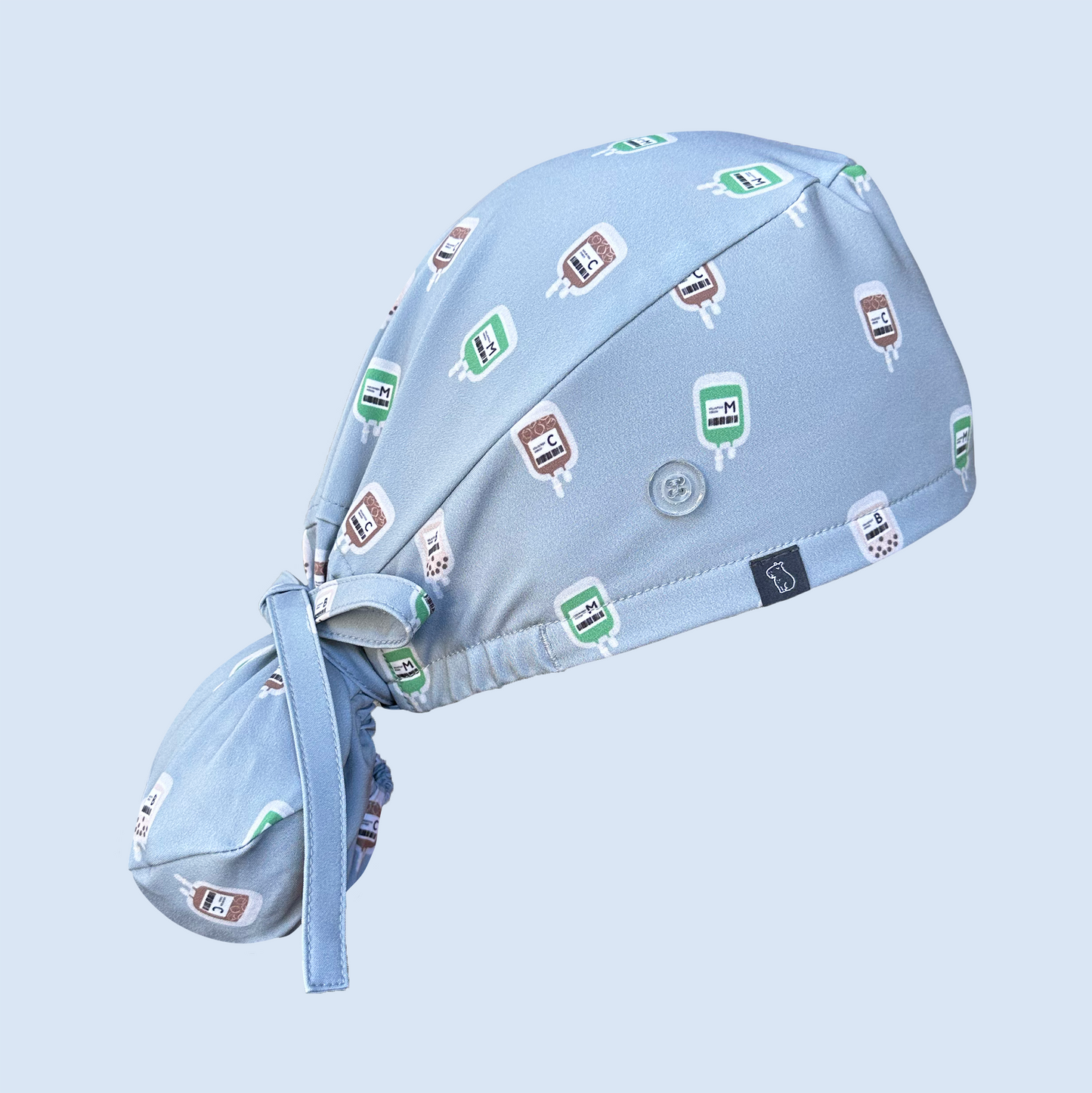 Ponytail cap with print featuring IV bags of coffee, boba and matcha