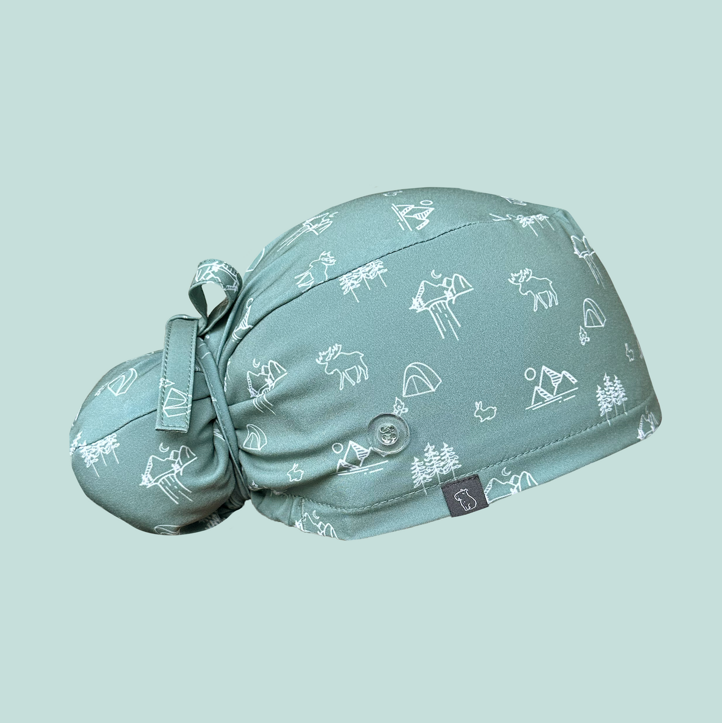 Bun Cap in the Gone Camping print - profile view