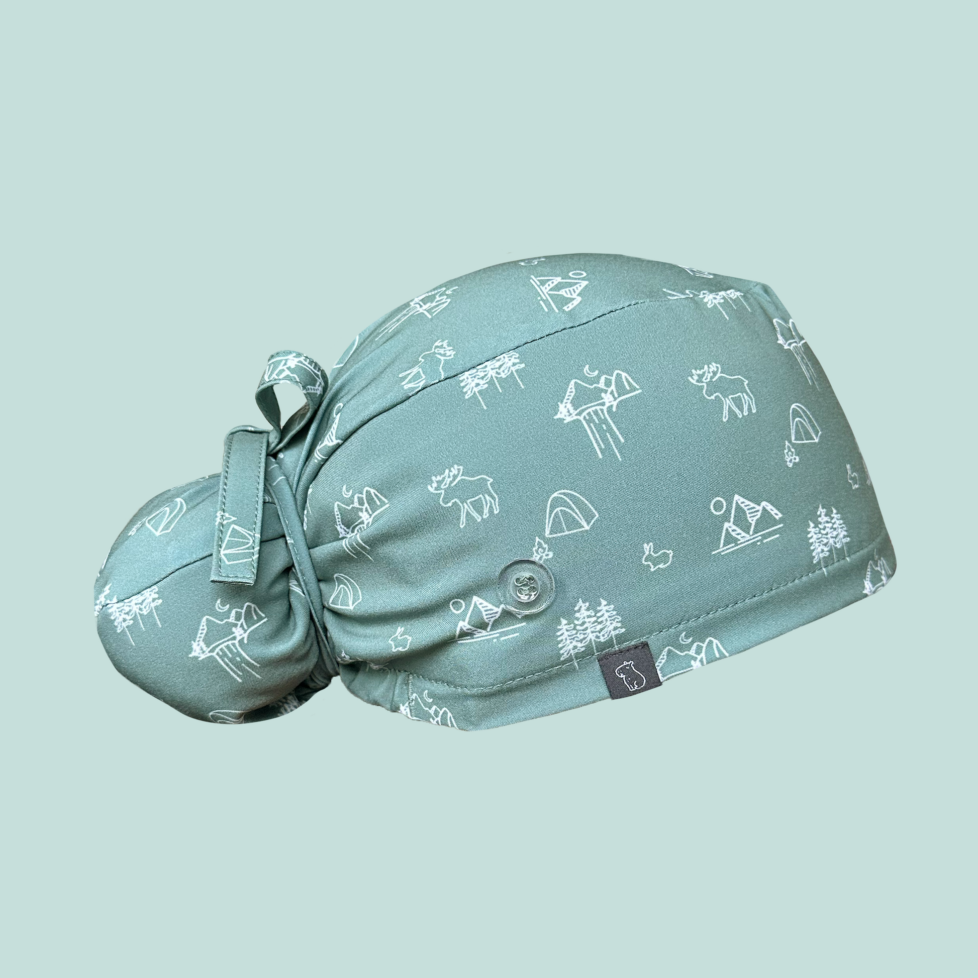 Bun Cap in the Gone Camping print - profile view