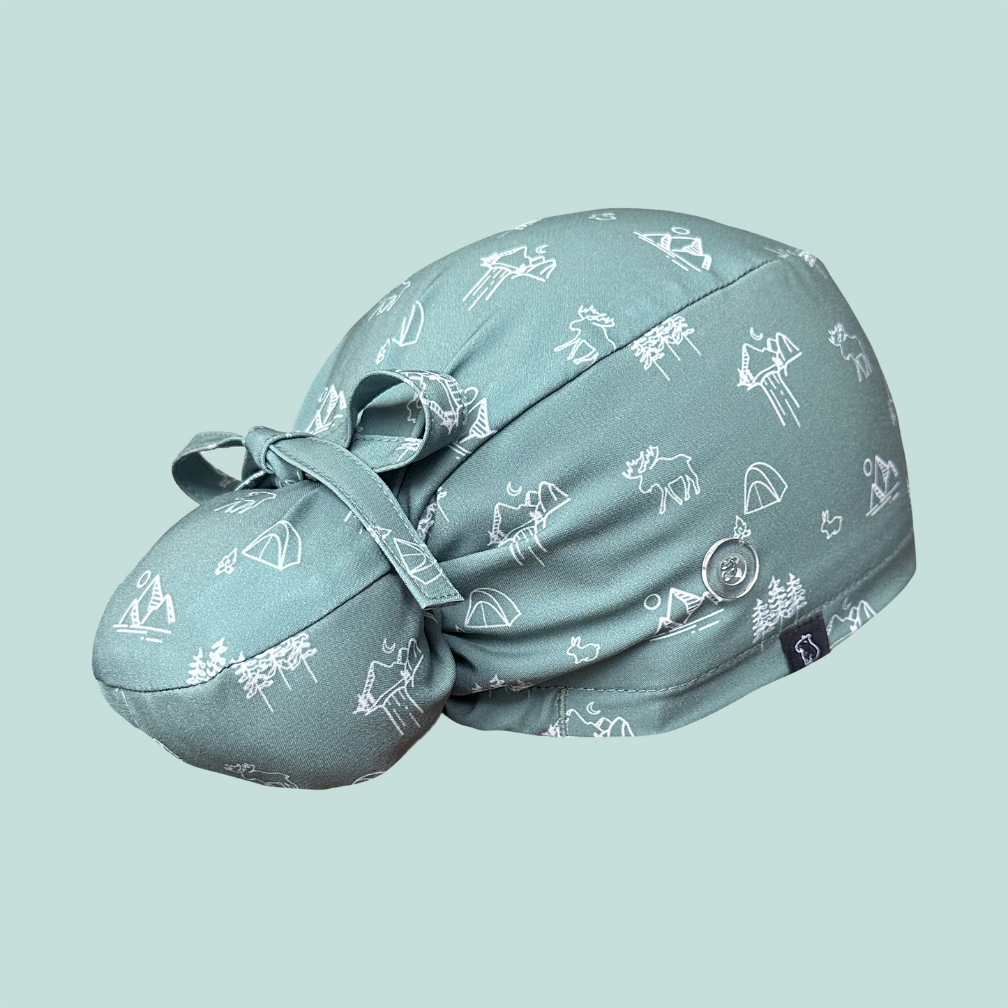 Bun Cap rear view in the Gone Camping print