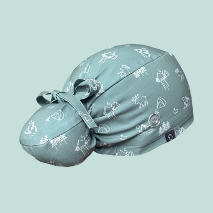 Bun Cap rear view in the Gone Camping print