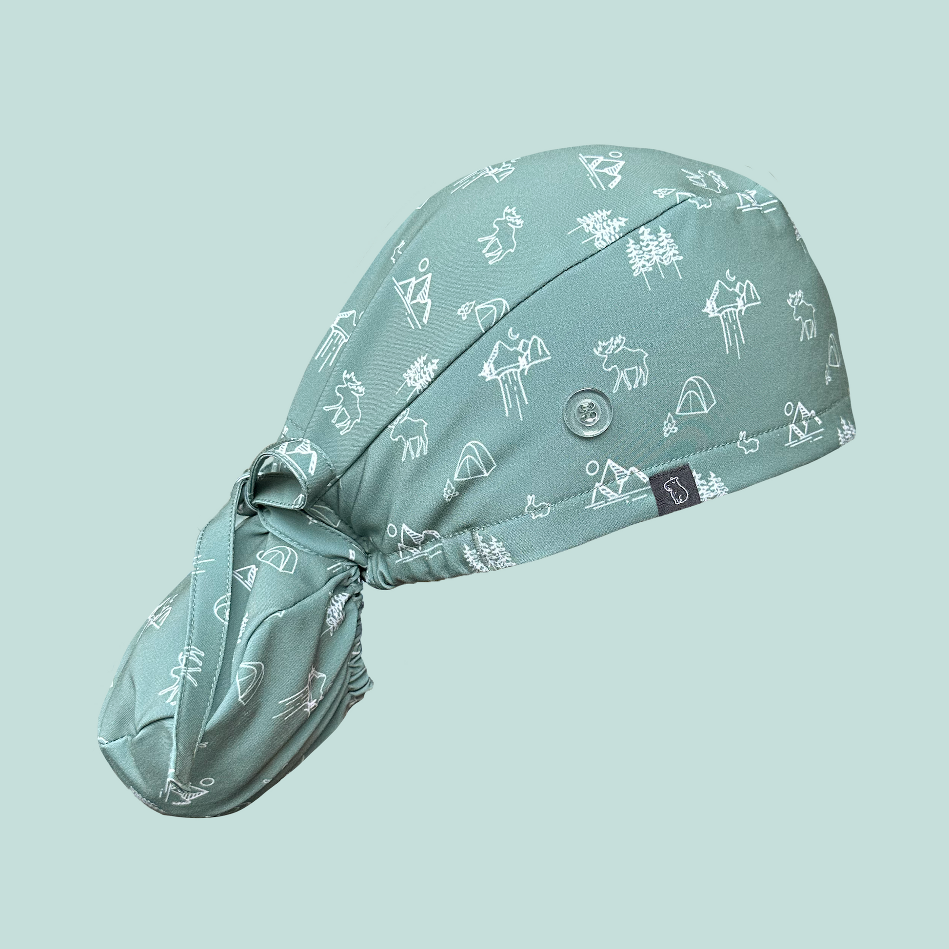 Ponytail Cap profile in the Gone Camping print