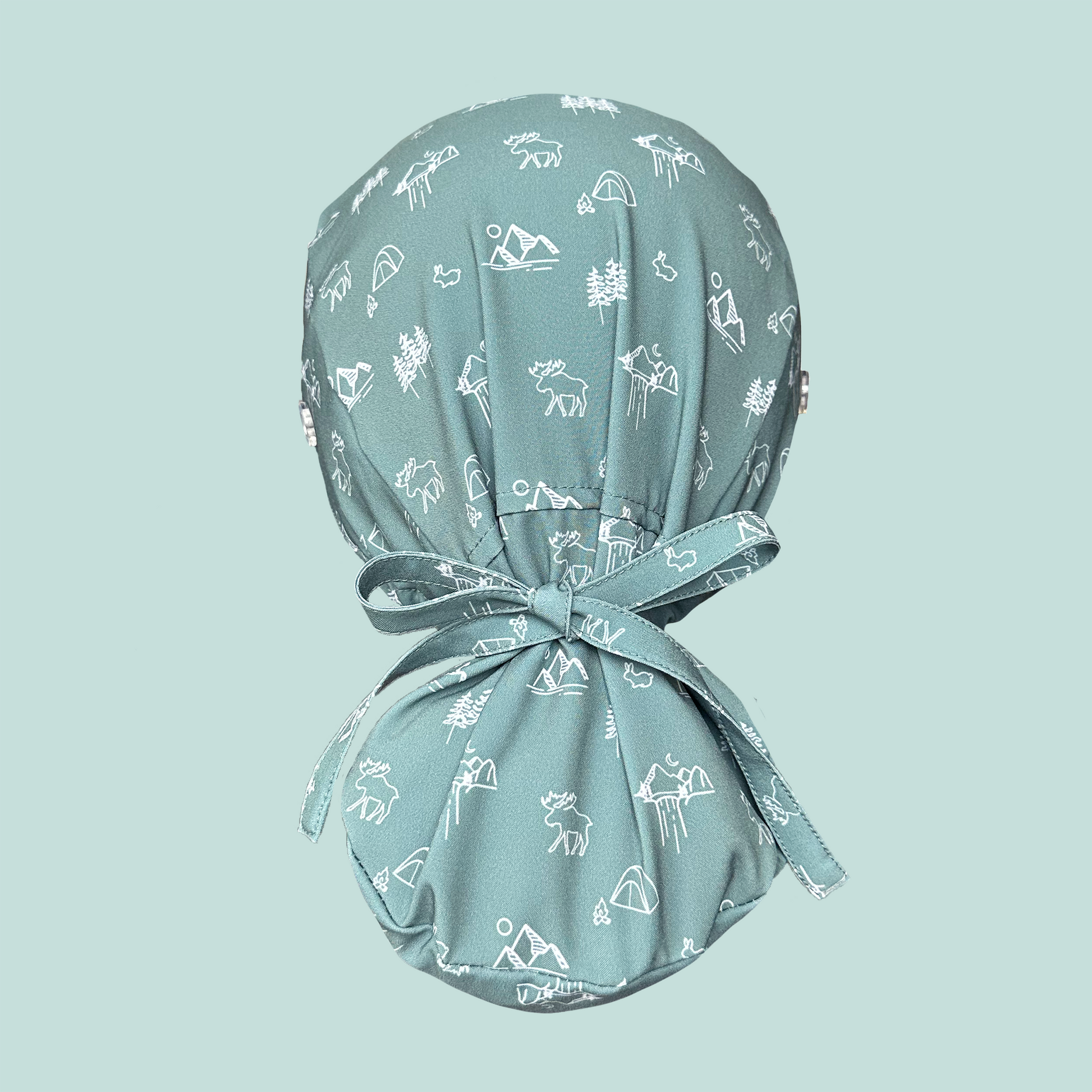 Ponytail Cap rear view in the Gone Camping print