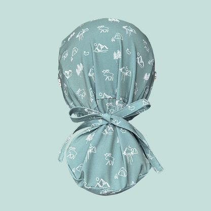 Ponytail Cap rear view in the Gone Camping print