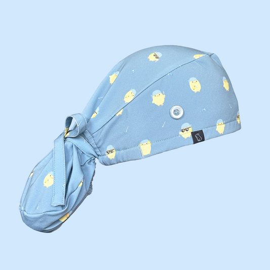 Ponytail Cap profile view in the healthcare chick print
